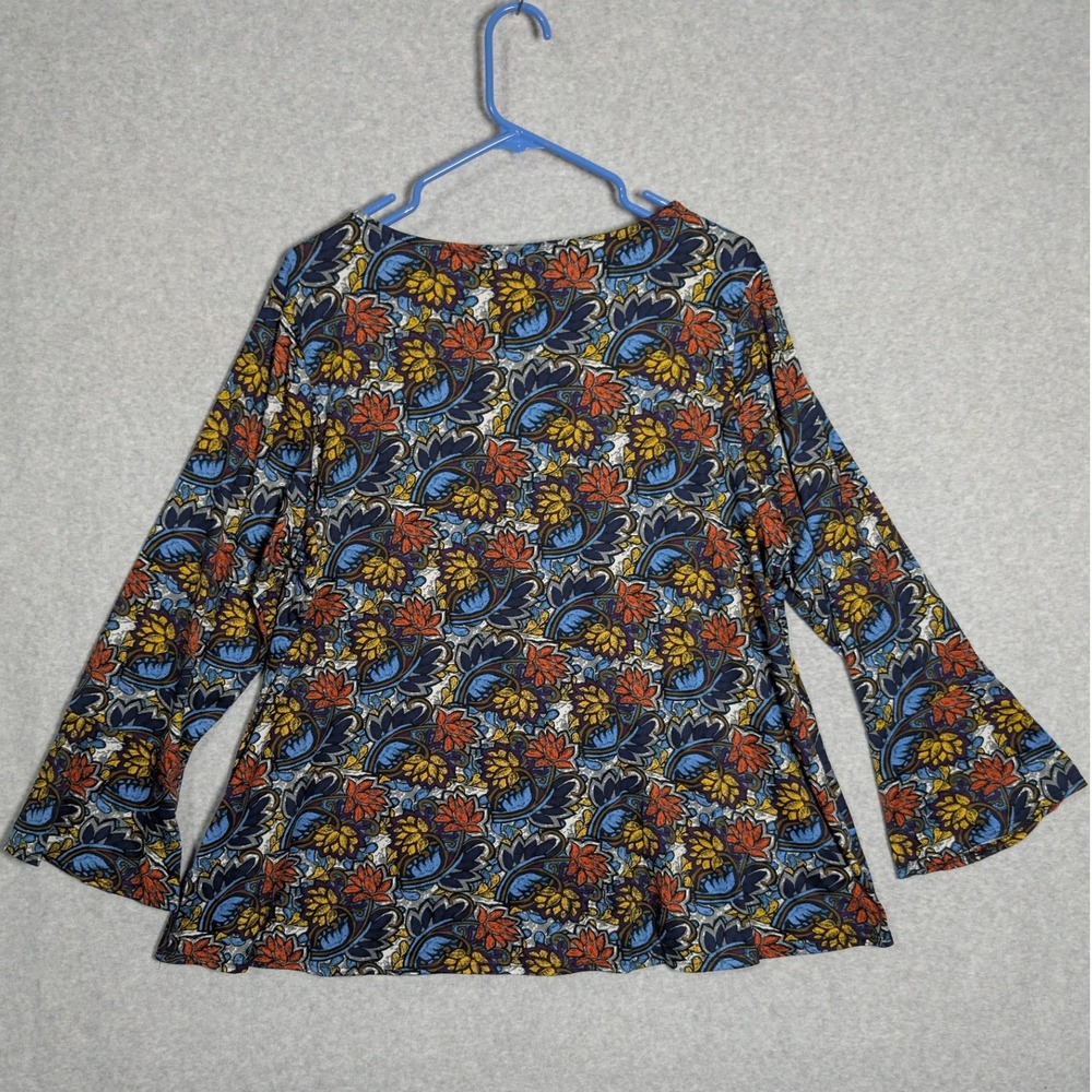 Susan Graver Floral Top Womens XL Paisley Bell‎ Sleeve Boho Colorful Office - Picture 4 of 13